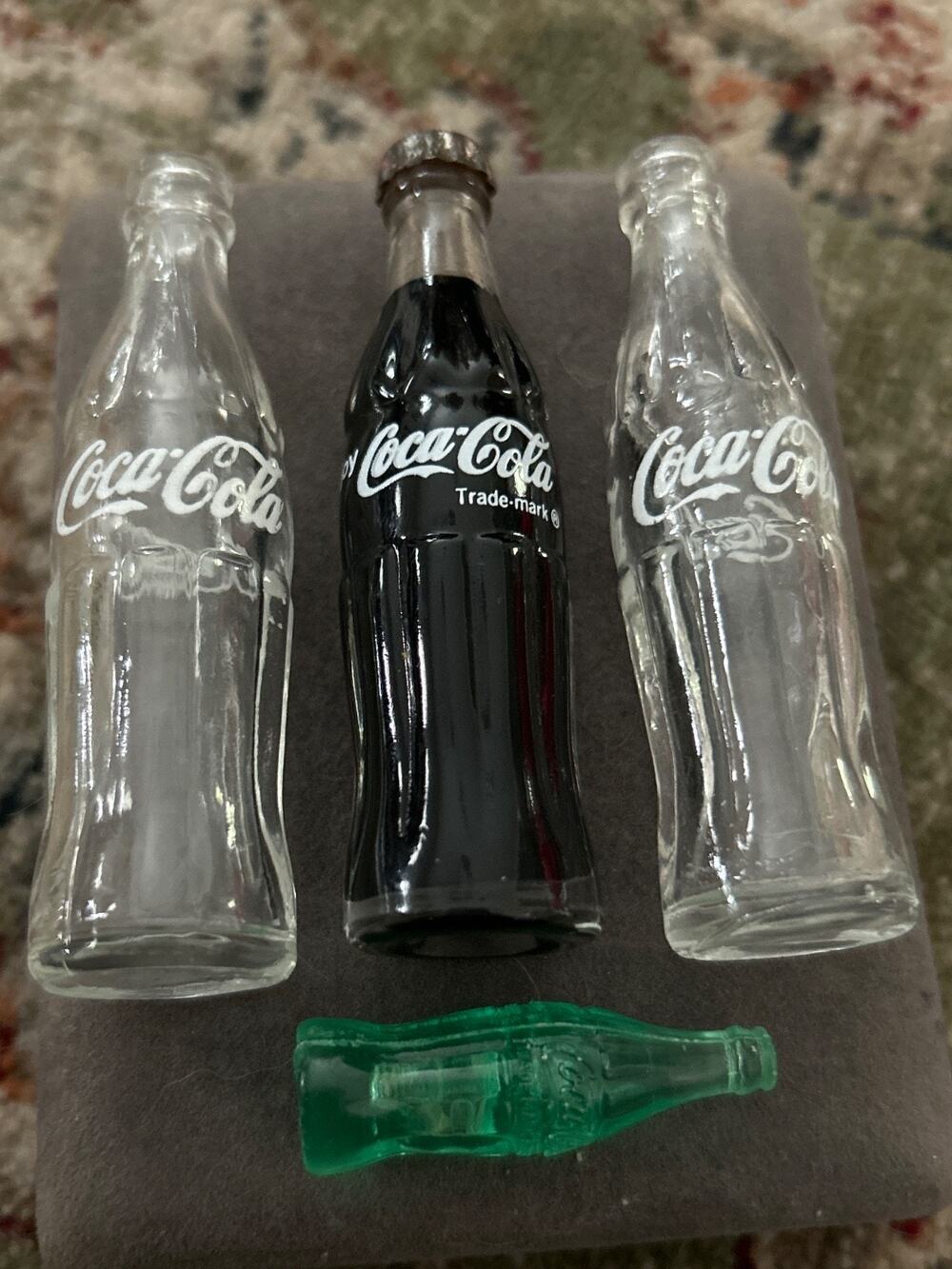 Vintage Miniature Coca-Cola Bottle Lot - Clear Glass & Sealed Filled Mini Bottle